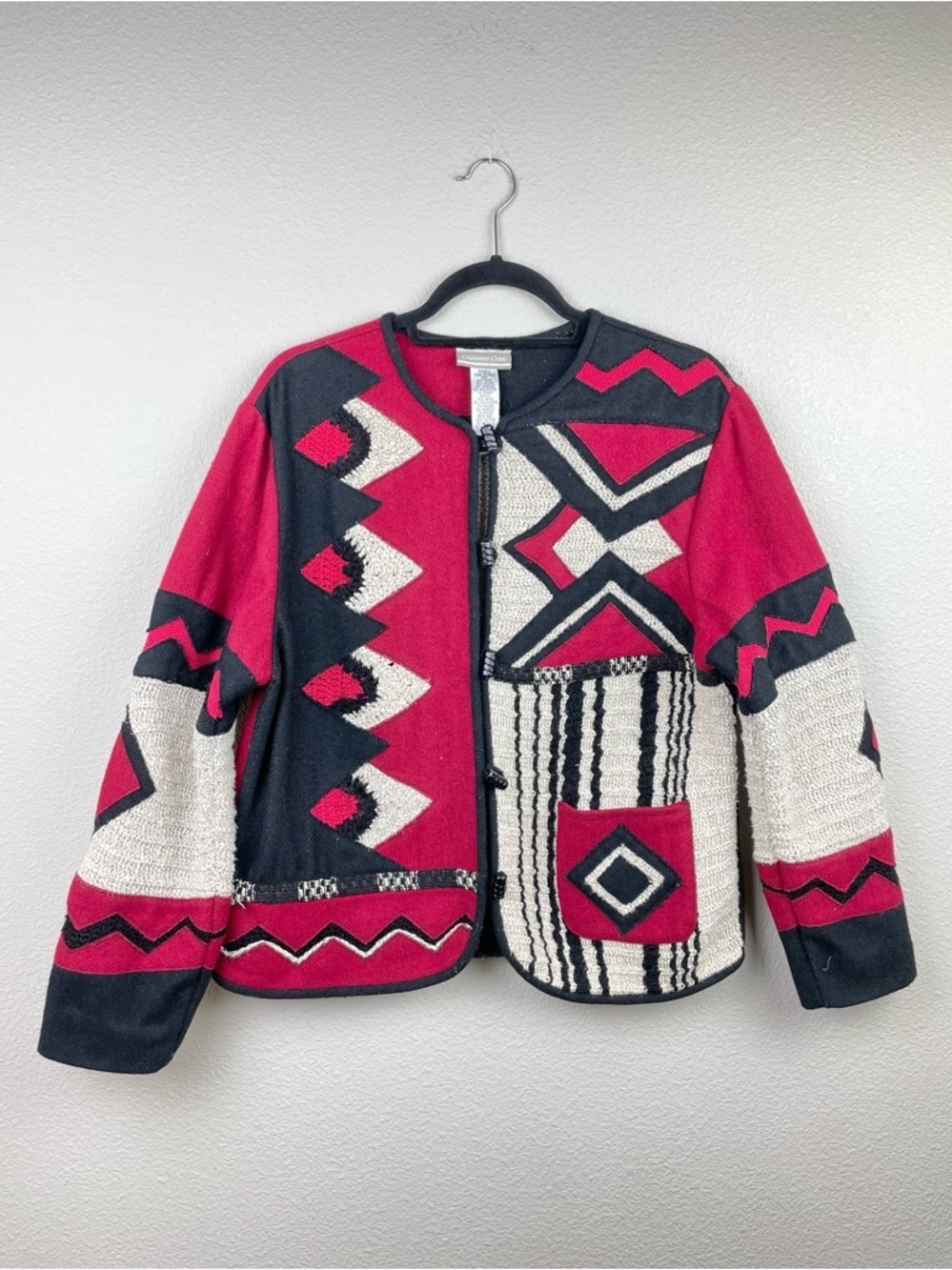 VTG Coldwater Creek Women's Medium Statement Patchwork Wool Jacket Felted Knit